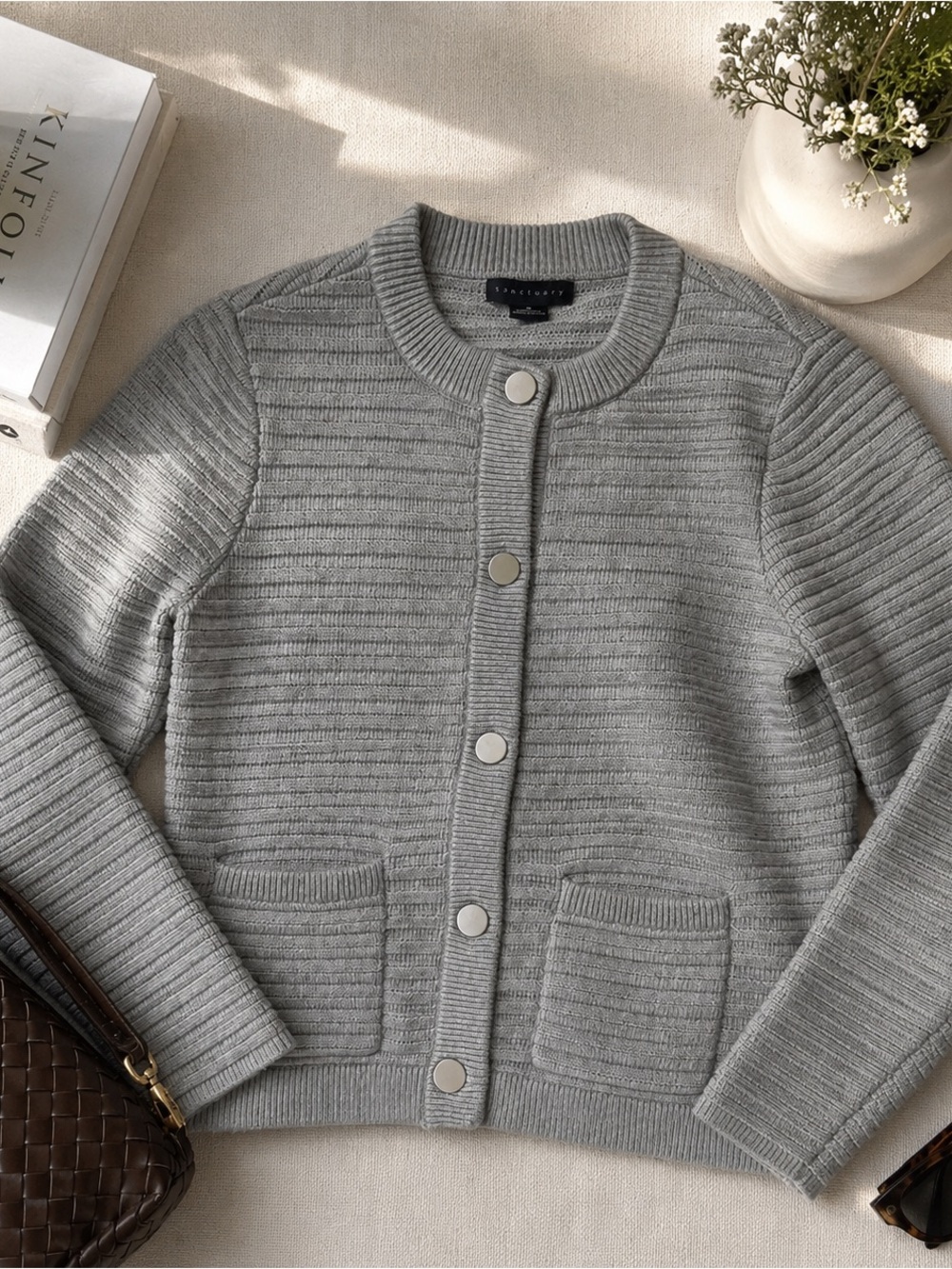 Sanctuary Gray Ribbed Cardigan Sweater Medium